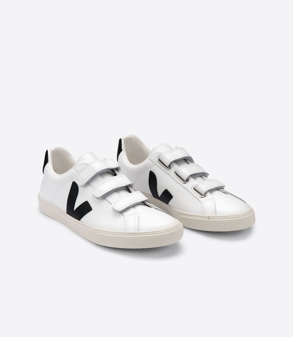 Tenis Veja Mujer - 3-Lock Cuero - Blancos/Negros - 519XBWOKC